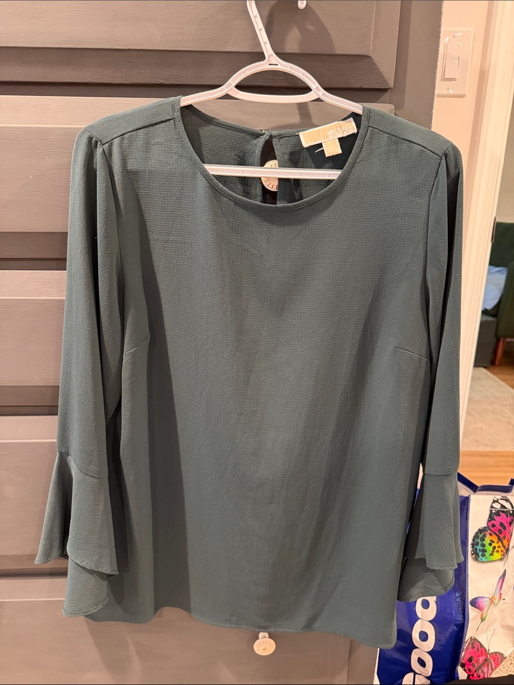Michael Kors Dark Green Textured Crewneck Top